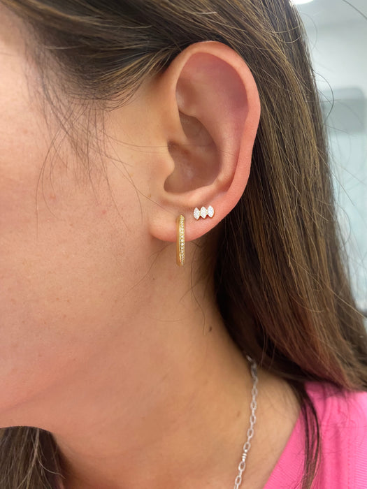 14K Gold Knife Edge Diamond J Hoop Earrings
