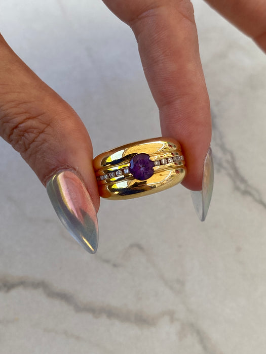 Vintage 18K Gold Amethyst & Diamond Ring by Kabana