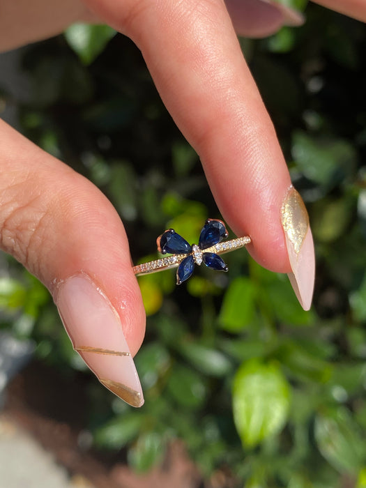14k blue sapphire diamond butterfly ring size 6.5