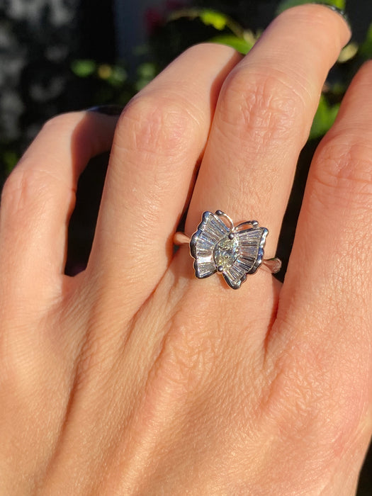Platinum 900 yellow diamond butterfly ballerina ring size 6.25