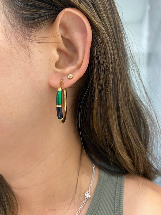 Vintage 14K Blue & Green Enamel Hoop Earrings