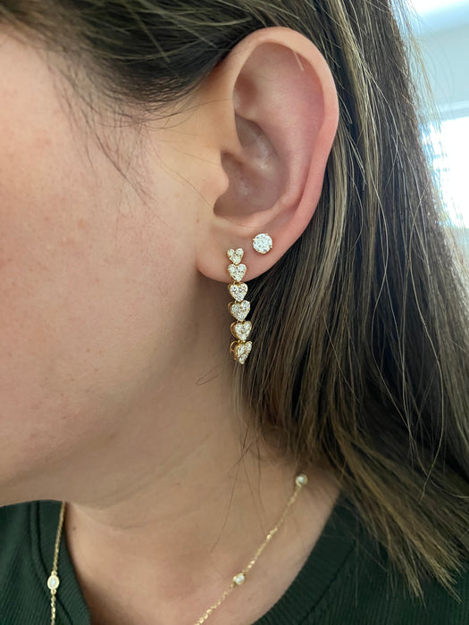 Vintage 18K Gold Natural Diamond Heart Dangle Earrings – 2.00 TCW