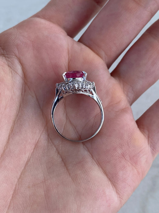 Vintage Platinum 850 Pink Tourmaline & Diamond Ballerina Ring
