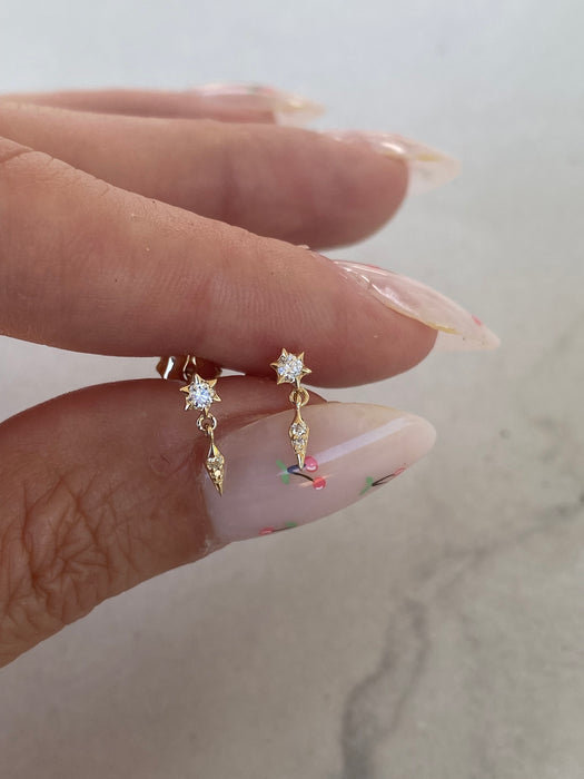14K Lab Diamond Star & Marquise Dangle Stud Earrings