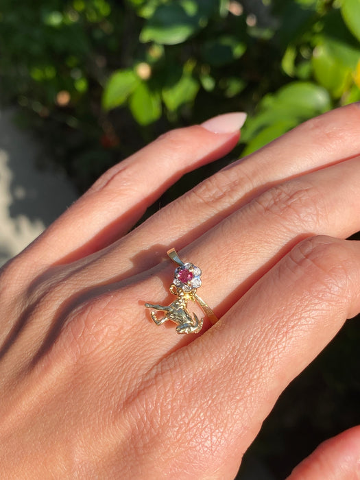 14k diamond spinner ruby ram flower ring size 7