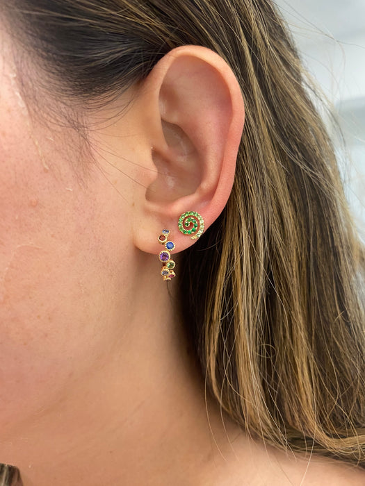 14K Rainbow Gemstone Bezel Huggie Earrings