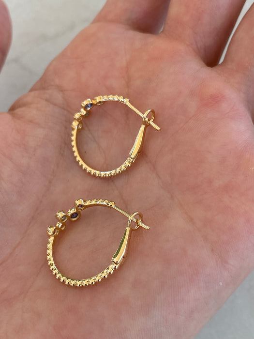 14K Gold Bubble Bezel Set Rainbow Hoop Earrings