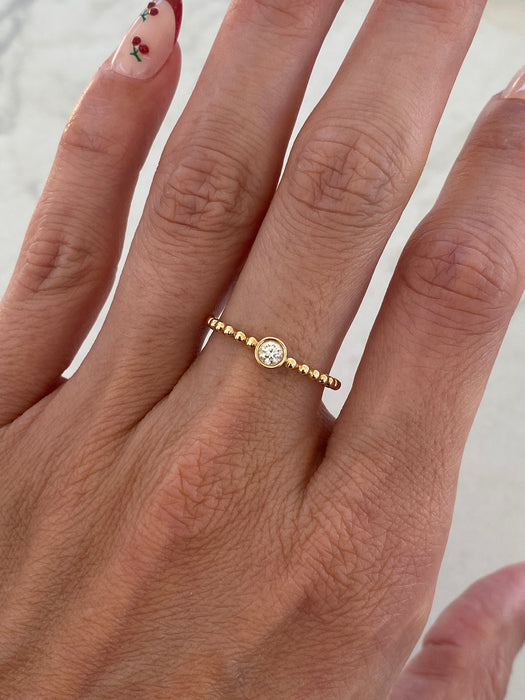14K Gold Beaded Bezel-Set Lab Diamond Ring
