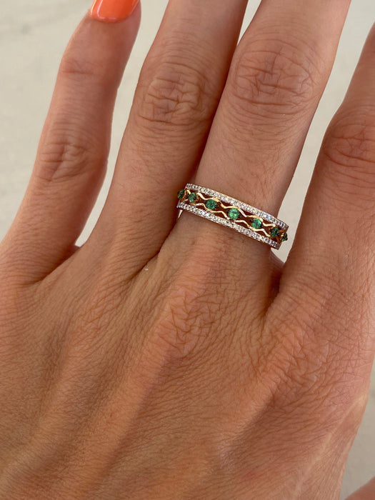 14K Rose Gold Emerald & Diamond Ring