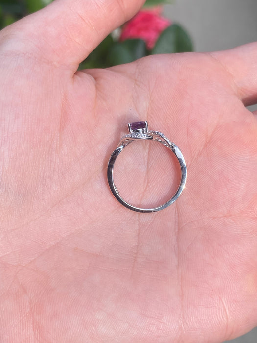 14k white gold amethyst diamond ring size 6.5
