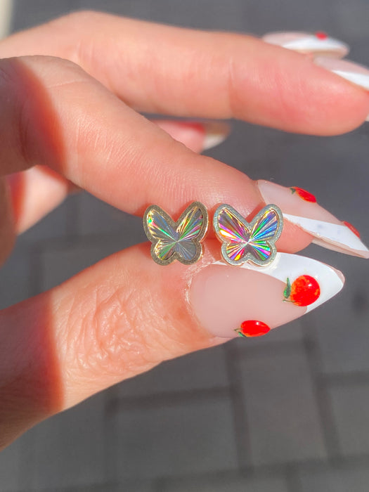 10K Gold Fluted Rainbow Butterfly Stud Earrings
