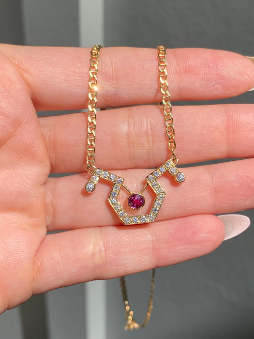 Vintage 18k Gold Diamond Ruby Mariner Necklace 15”