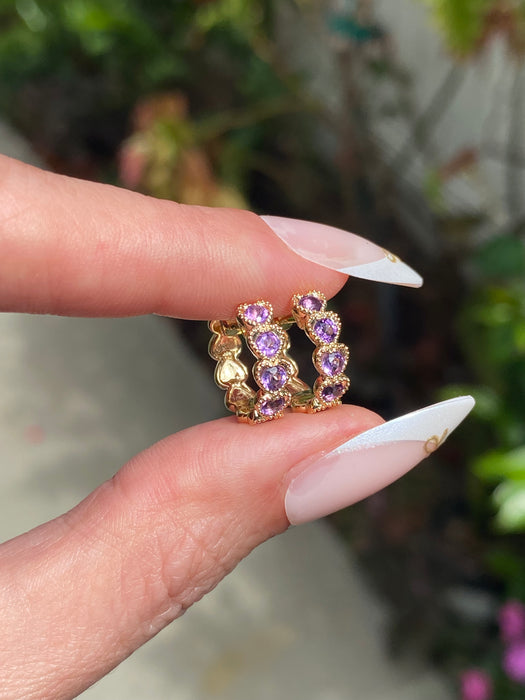 14K Gold Amethyst Heart Huggie Earrings Purple Heart Huggies 12mm