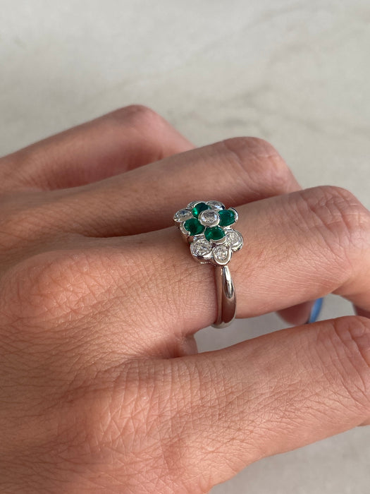 Vintage Platinum 900 Emerald & Diamond Ring