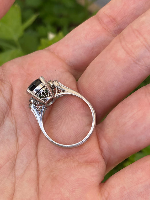 Vintage Platinum 900 Tourmaline Diamond Ring Size 6.5