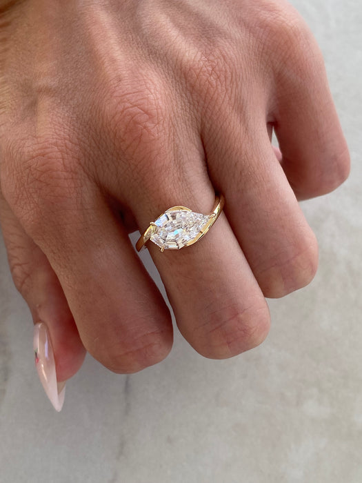14K 2.09 Carat East-West Step-Cut Lab Pear Diamond Ring