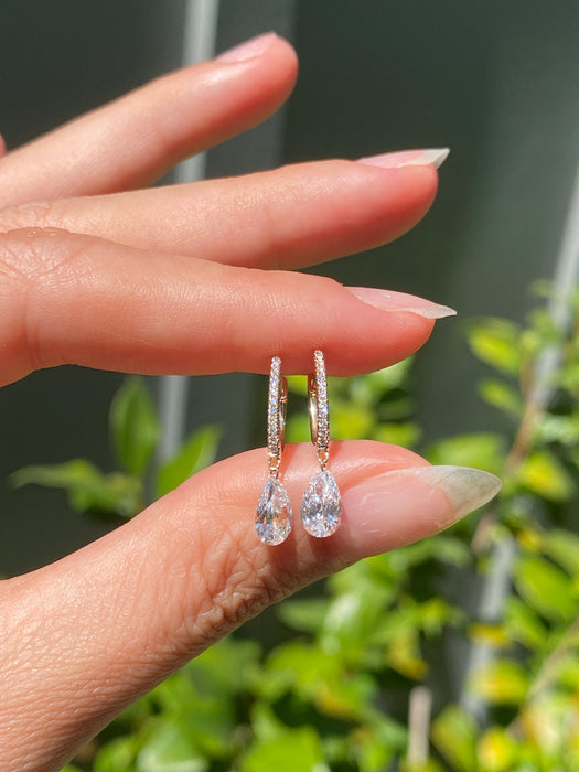 14k 1.2 carat lab diamond drilled pear Huggie earrings