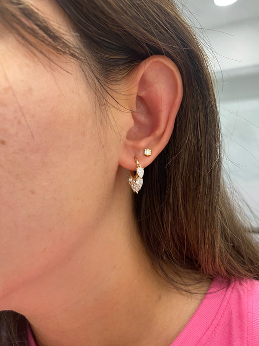 14K 3 TCW Lab Diamond Pear Dangle Huggie Earrings