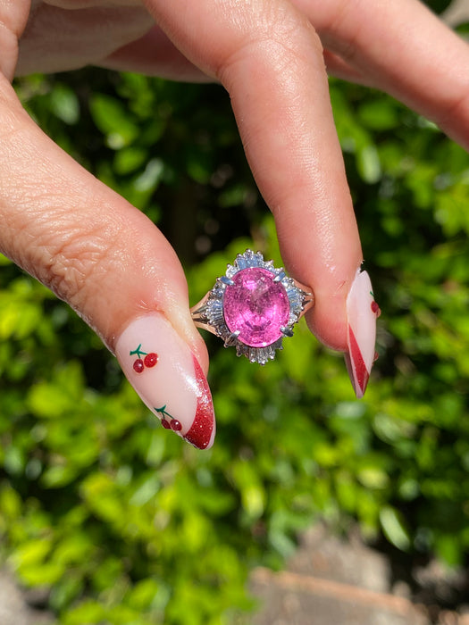 Vintage Platinum 850 Pink Tourmaline & Diamond Ballerina Ring