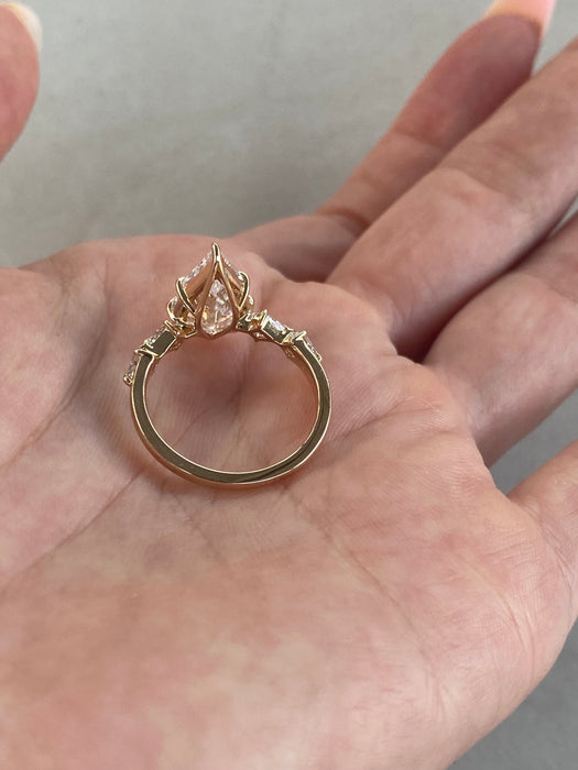 14K 3.51 TCW Step-Cut Pear Lab Diamond Ring