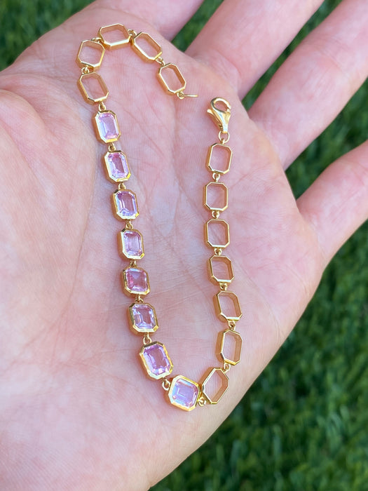 18K Pink Sapphire Emerald Cut Bracelet – 3.25 TCW