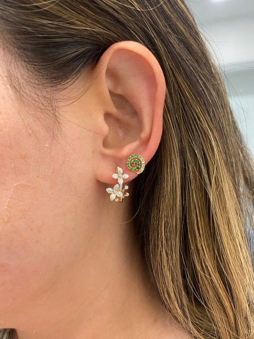 14K Diamond Flower Huggie Earrings