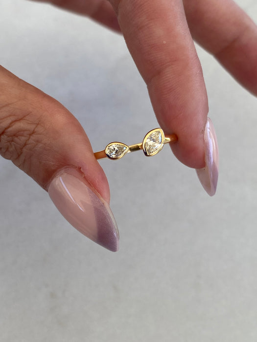 18K Gold Natural Diamond Marquise & Pear Open Ring