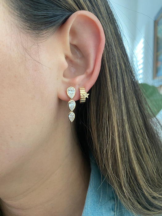 14k bezel set 3.3 carat lab diamond pear earrings