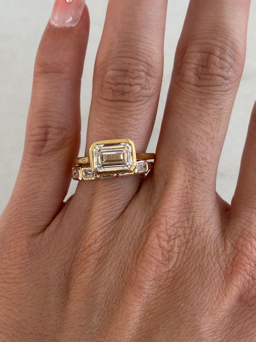 18K Gold Bezel Set 2 Carat Lab Emerald Cut Diamond Ring