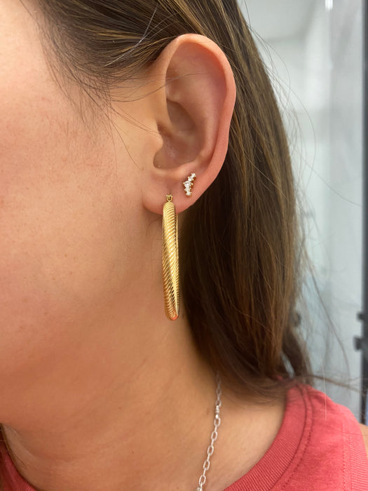 14K Vintage Ribbed Croissant Hoop Earrings