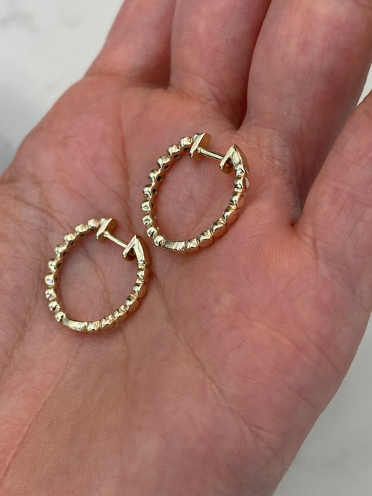 14K Gold Bezel Set Natural Diamond Huggie Hoop Earrings