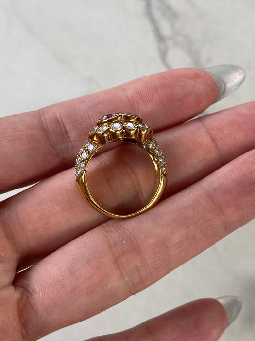Vintage 18K Ruby & Diamond Heart Ring