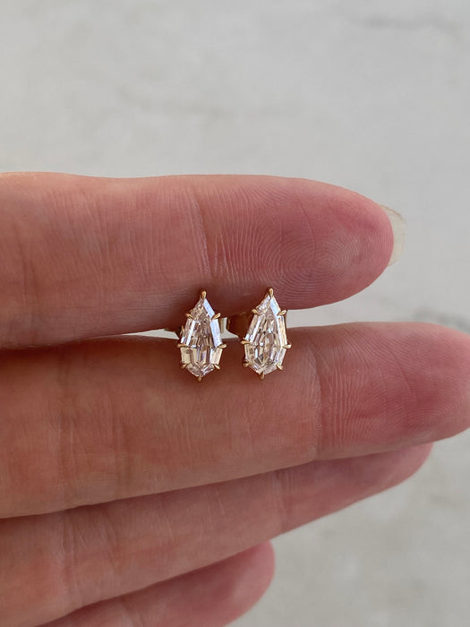 14K Gold Step-Cut Marquise Lab Diamond Stud Earrings
