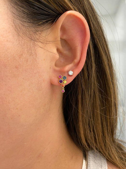 14K Natural Rainbow Gemstone Cluster Stud Earrings