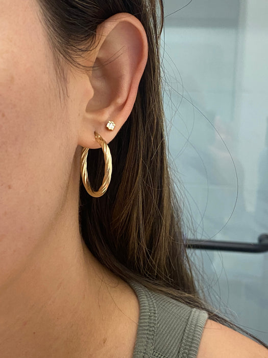 14K Gold Twisted Croissant Hoop Earrings