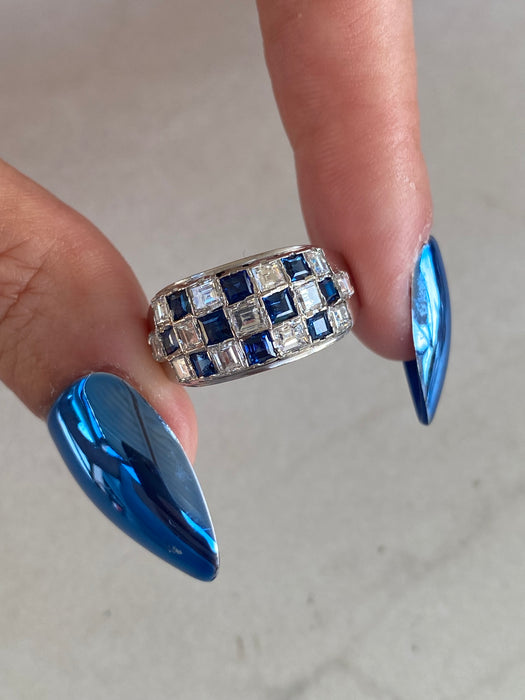 Vintage 18K White Gold Blue Sapphire & Asscher Cut Diamond Ring – 1.62 TCW