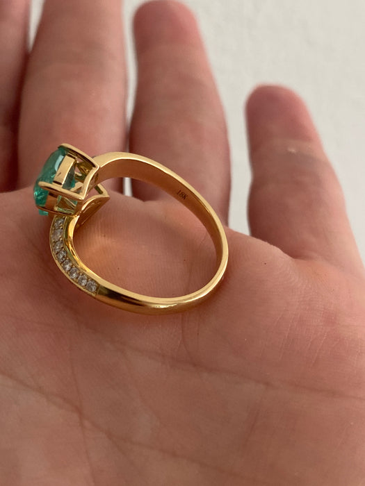 Vintage 18K Emerald & Diamond Bypass Ring