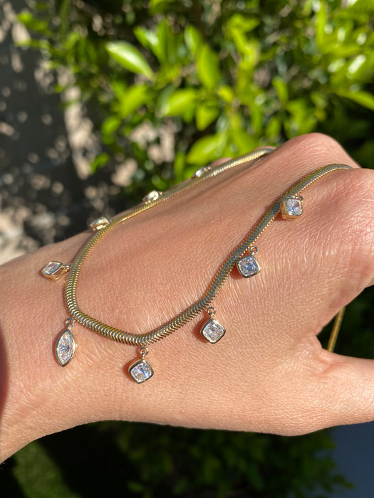 14K Gold 2 Carat Lab Diamond Station Snake Chain Necklace