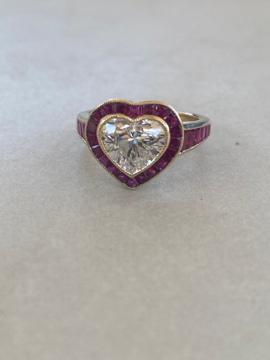 14K Lab Diamond Heart Ring with Natural Ruby Halo