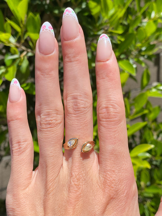 18K Gold Open Natural Pear Diamond Ring
