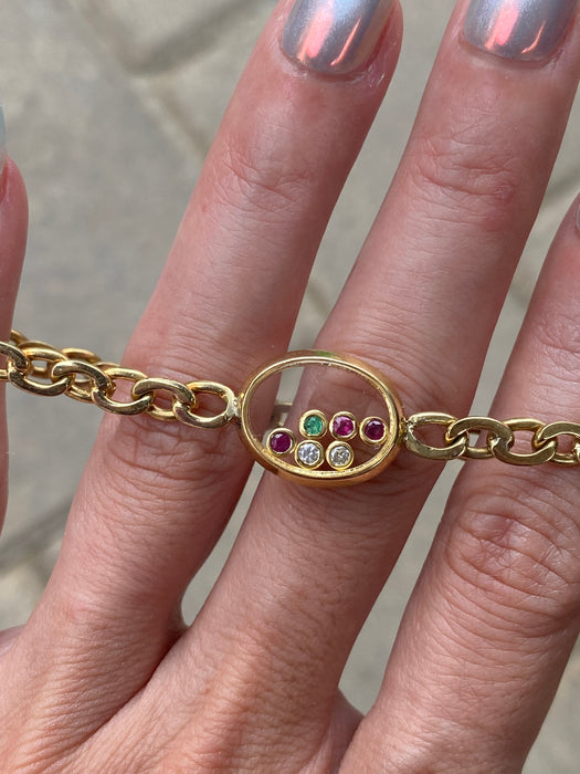 18K Vintage Emerald & Diamond Floating Charm Bracelet