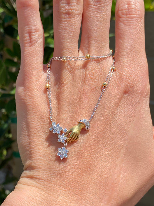 Vintage Two-Tone 18K Platinum 900 Diamond Hand & Flower Necklace