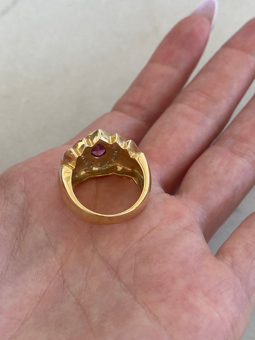 Vintage 14K Pink Pear Tourmaline & Diamond  Ring