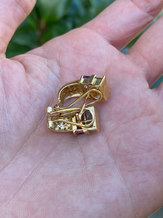 Vintage 14K Rainbow Gemstone & Diamond Omega Back Earrings