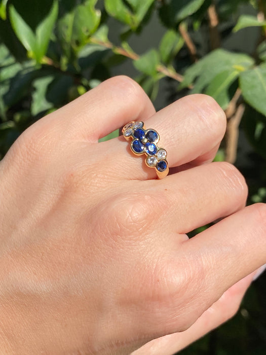 18k blue sapphire and diamond flower ring size 5