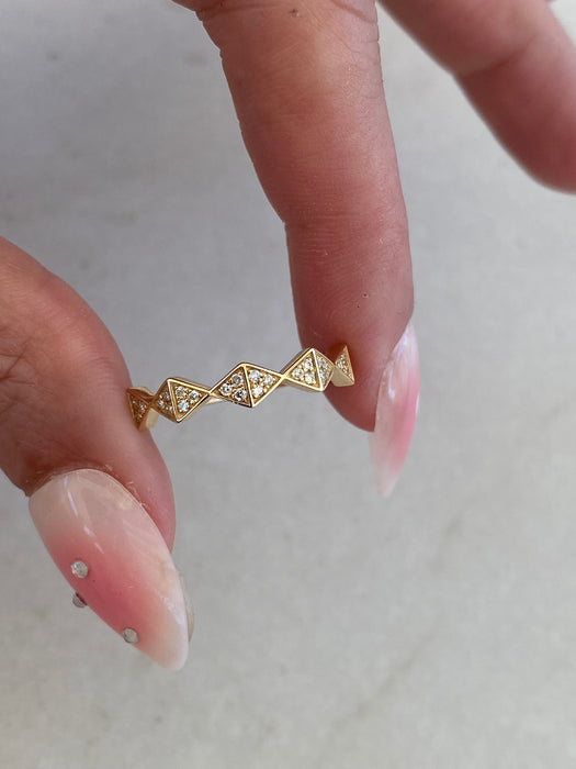 14K Gold Geometric Diamond Ring Size 6.5