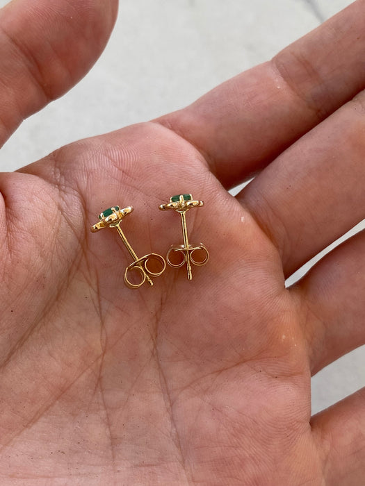 14K Natural Emerald Flower Stud Earrings — 0.25 TCW