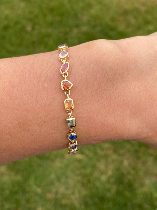 14K Gold Natural Rainbow Multi-Shape Sapphire Tennis Bracelet