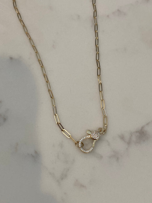 14K Gold Paperclip Diamond Clasp Necklace