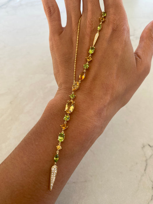 Vintage 18K Gold Peridot & Citrine Lariat Necklace with Diamond Accents